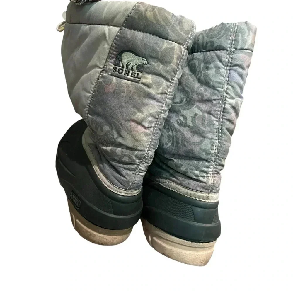 Sorel girls youth Cub Light Pink Floral Print Snow Boots SZ 3 winter waterproof